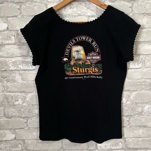 Y2K Harley Davidson Women XL Graphic Tshirt. Devils Tower Run Sturgis 65th Anniv
